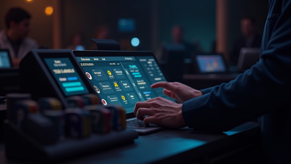 Speler bekijkt betaalmethoden en stortingen in een donkere casino-omgeving