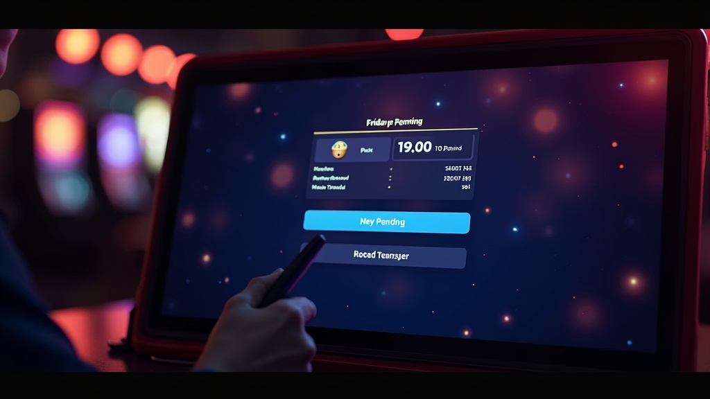 Weekenduitbetaling met pending bankstatus in een donkere casino-omgeving